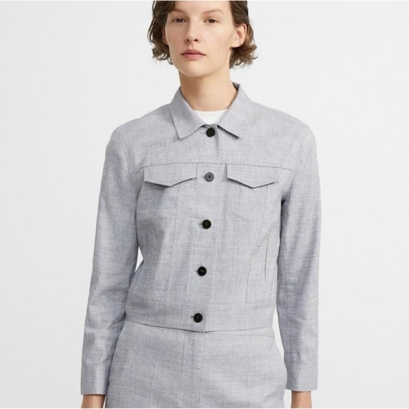 Theory Jackets & Blazers - Theory Light Grey Linen Cropped Jacket